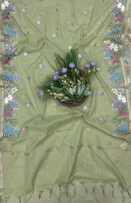 536B Mul Cotton Sage Green suit Fabric / CKC Mul Cotton