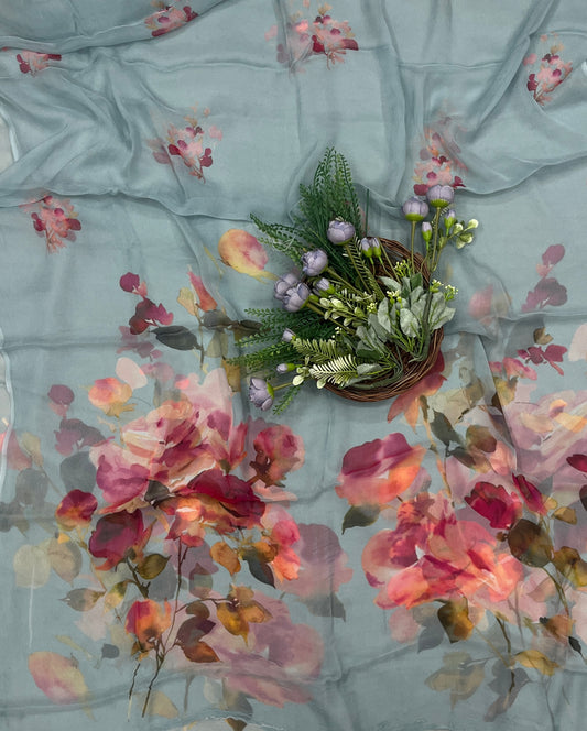 525B Pure Chiffon Greyish Blue Suit Fabric / CKC Chiffon Suits