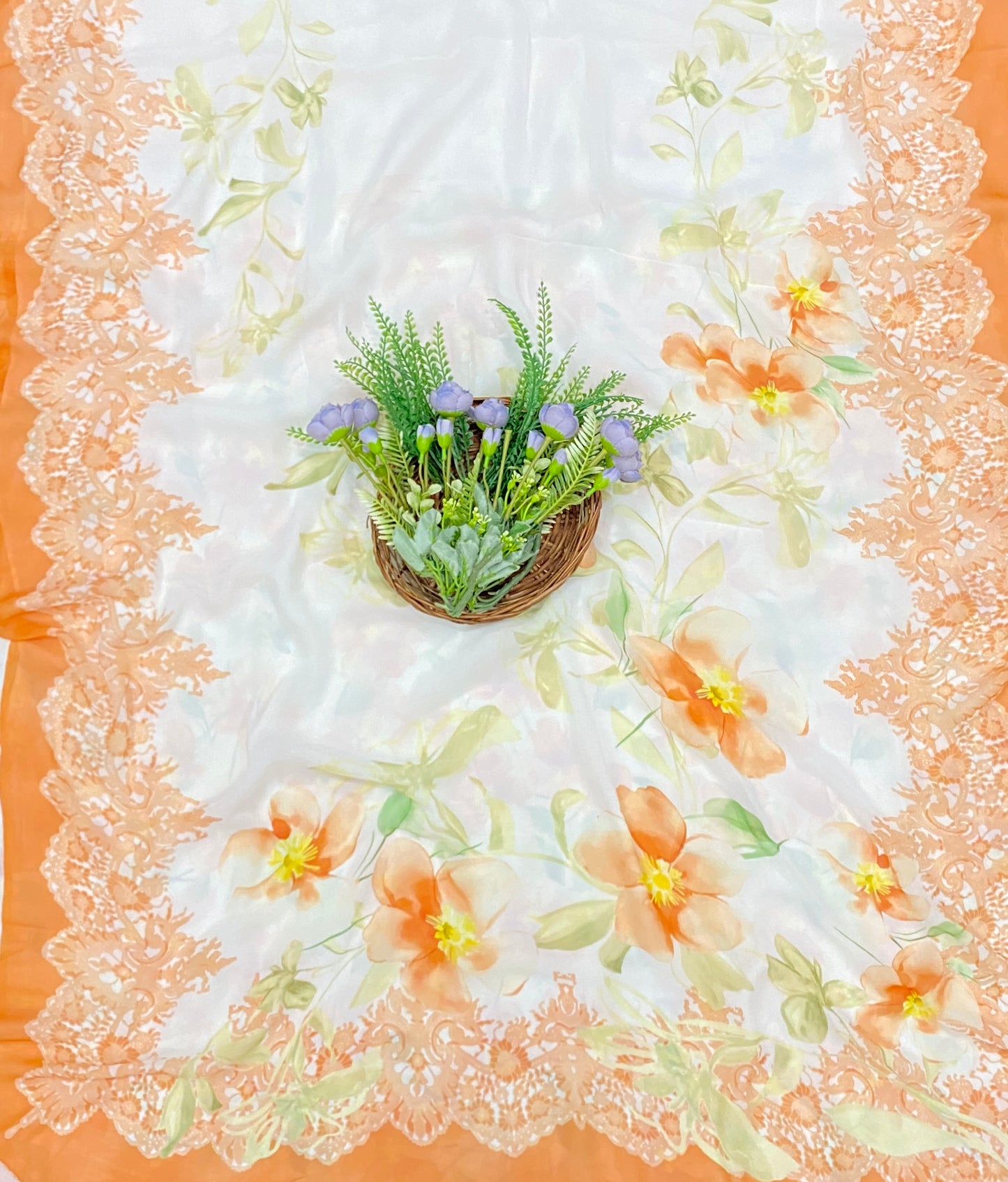 669B Georgette Off White With Orange Suit Fabric / CKC Georgette Suits