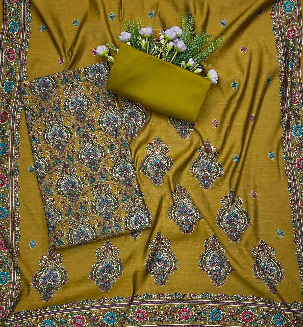 Maheshwari Mustard Suit Fabric - Studio CKC