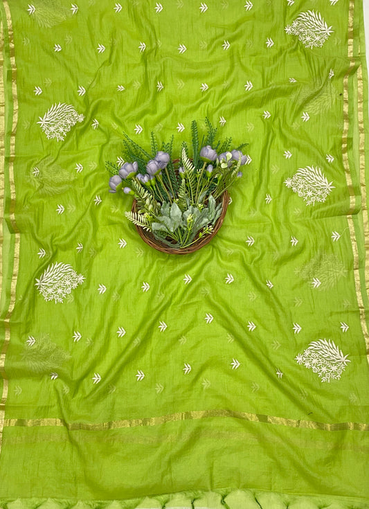 696B Mul Cotton Parrot Green Color Suit Fabric / CKC Mul Cotton