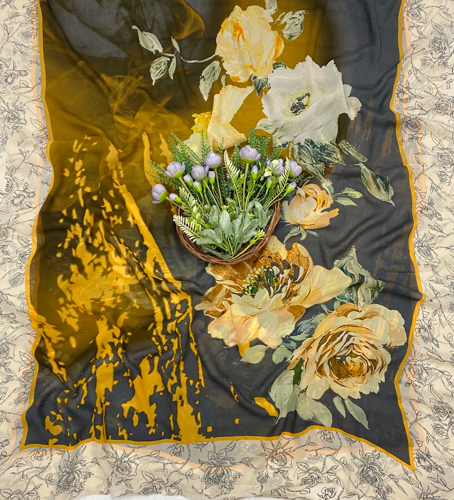 708B Georgette Off White With Mustard Suit Fabric / CKC Georgette Suits