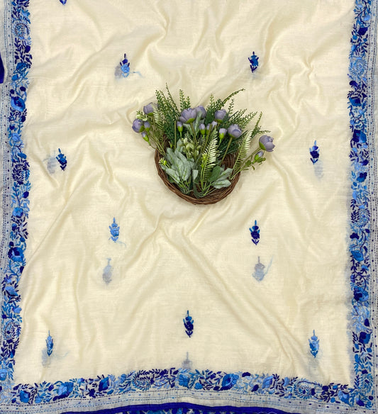 789B Mul Chanderi Blue Suit Fabric/ CKC Mul Cotton