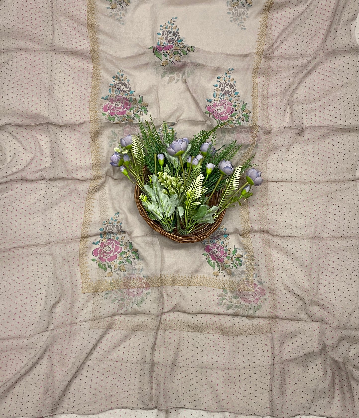 777B Cotton Beige Suit Fabric / CKC Block Printing Suits