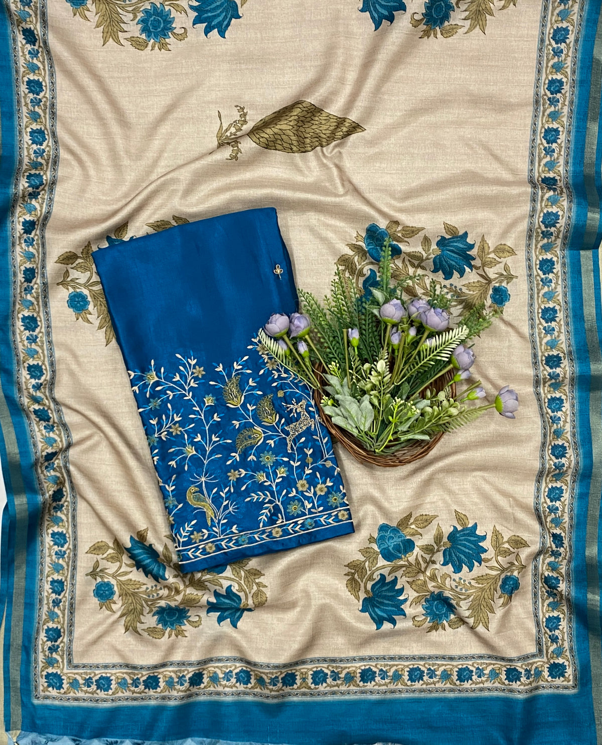 810B Silk Peacock Blue Suit Fabric/ CKC Banarasi Edit