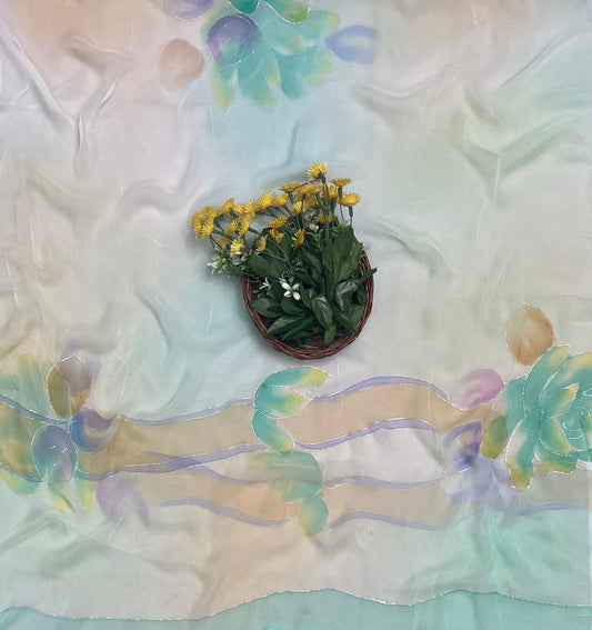 Georgette Sea Green Suit Fabric / CKC Hand Painted Suits