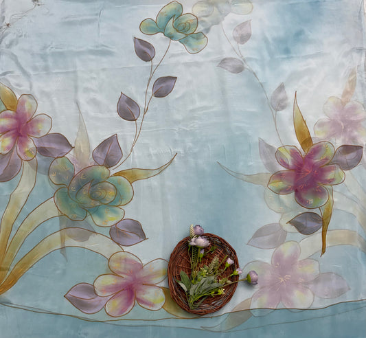 78B Raw Silk Sky Blue Suit Fabric/ CKC Hand Painted Suits