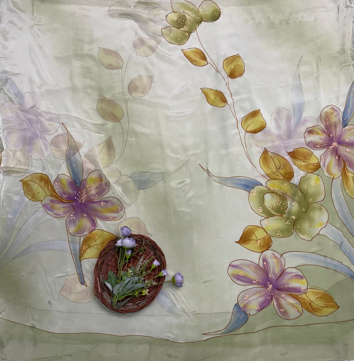 79B Raw Silk Green Suit Fabric/ CKC Hand Painted Suits