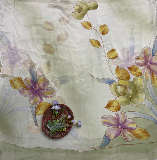 79B Raw Silk Green Suit Fabric/ CKC Hand Painted Suits