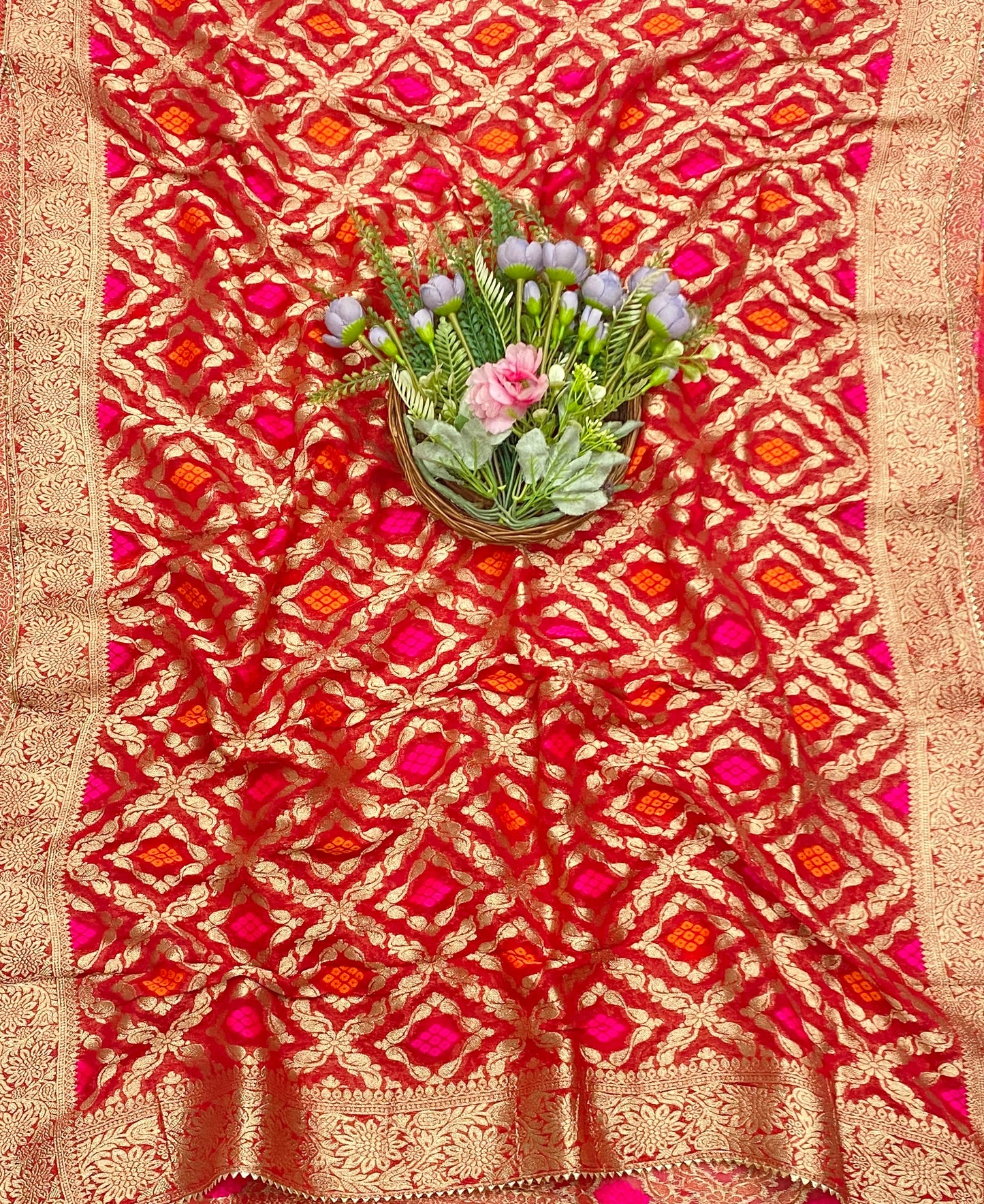 25C Shimmer Banarasi Cream With Red Suit Fabric/ CKC Banarasi Edit