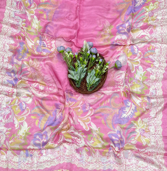 Chinon Jackard Pink Suit Fabric / CKC Phoolon Ka Ghar