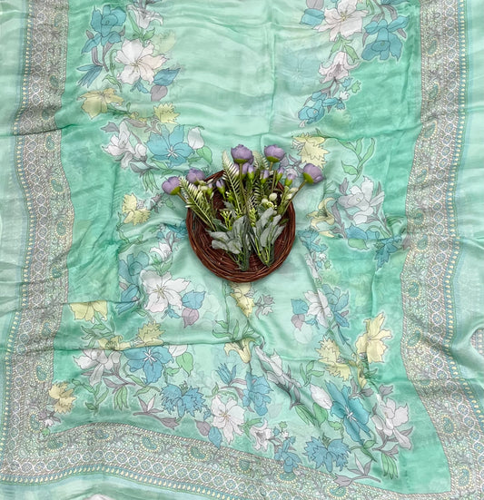 Chinon Jackard Sea Green Suit Fabric / CKC Phoolon Ka Ghar