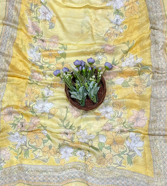 Chinon Jackard Yellow Suit Fabric / CKC Phoolon Ka Ghar