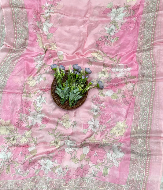 Chinon Jackard Pink Suit Fabric / CKC Phoolon Ka Ghar