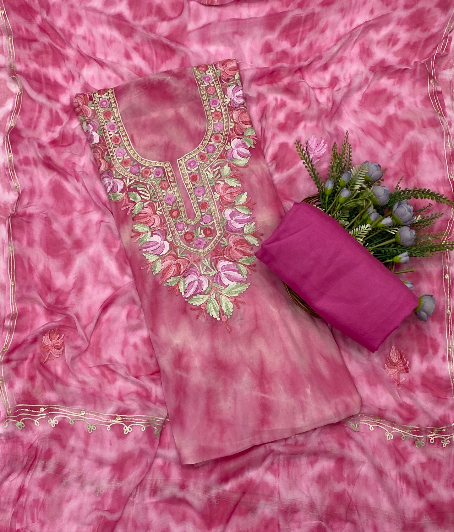 111C Georgette Aari Pink Fabric / CKC Georgette Suits