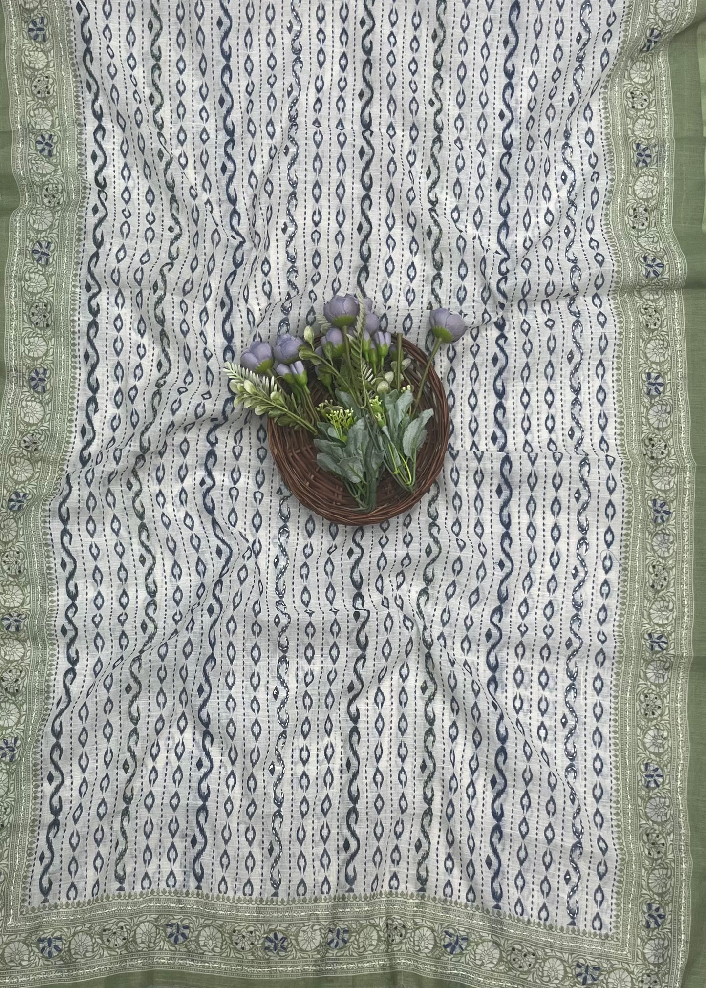Ckc 278 Jamdani Navy With Green Suit Fabric / CKC Jamdani Suits