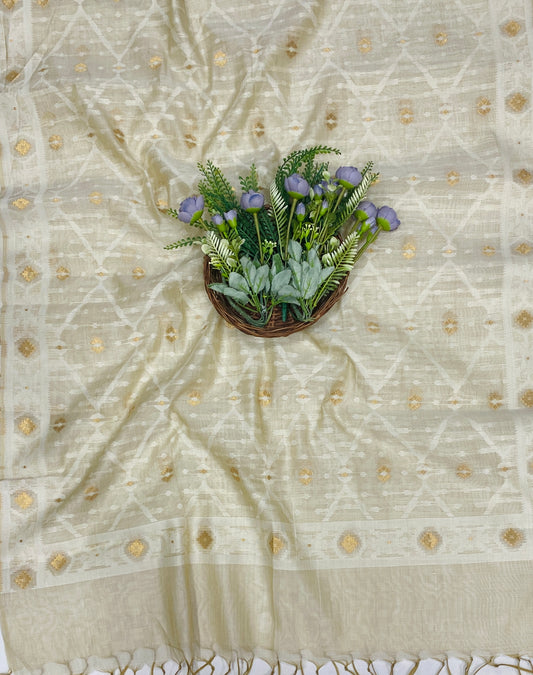 156C Mul Jamdani Beige suit Fabric / CKC Mul Cotton