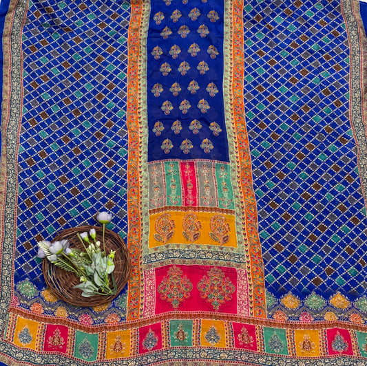 Crepe Navy Blue Suit Fabric / Phoolon Ka Ghar