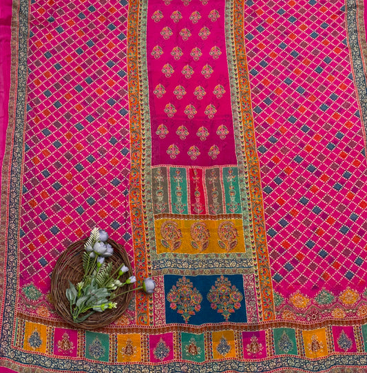 Crepe Dark Pink Suit Fabric / Phoolon Ka Ghar