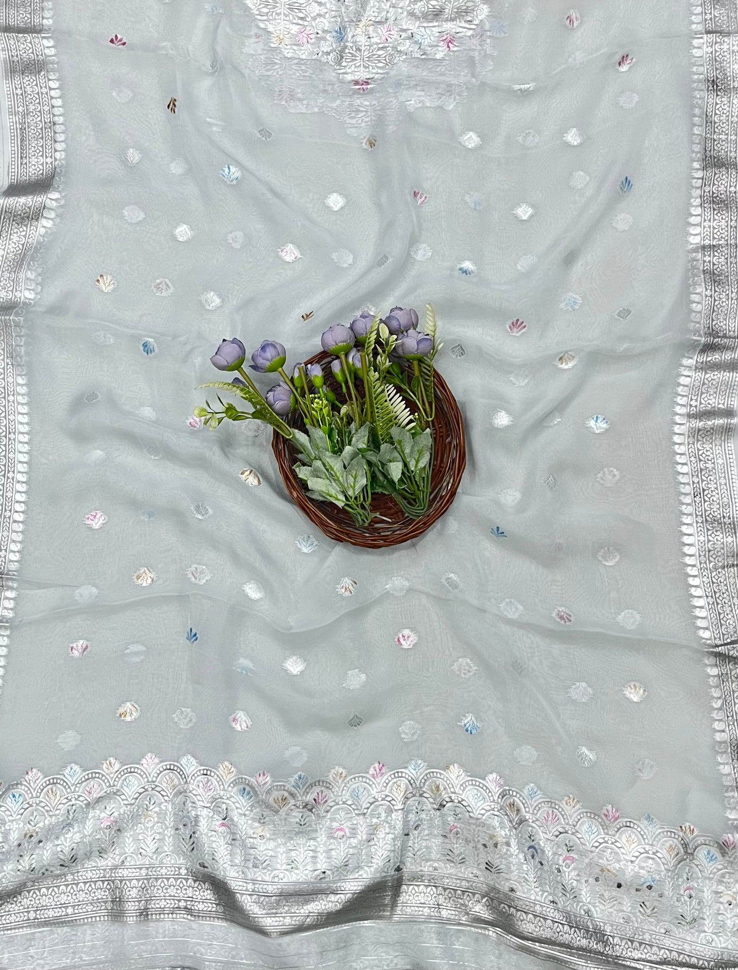 Ckc 411 Organza Light Grey Suit Fabric/ CKC Partywear Collection