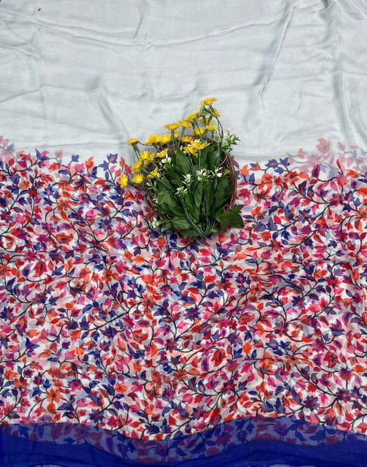 Crepe White Suit Fabric / CKC Phoolon Ka Ghar