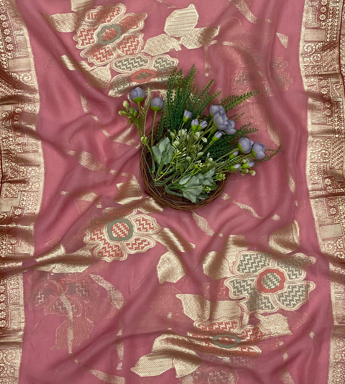 427C Dola Silk Dark Red With Pink Suit Fabric/ CKC Partywear Collection