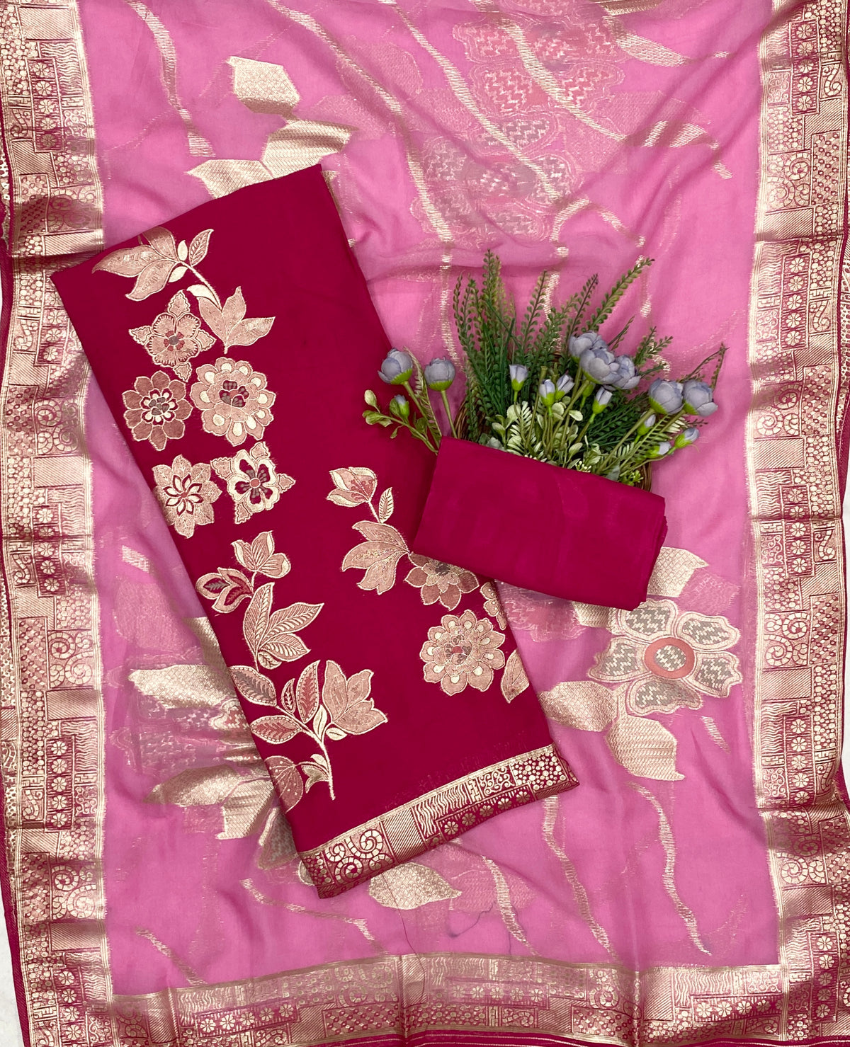 Dola Silk Hot Pink With Pink Suit Fabric - Studio CKC