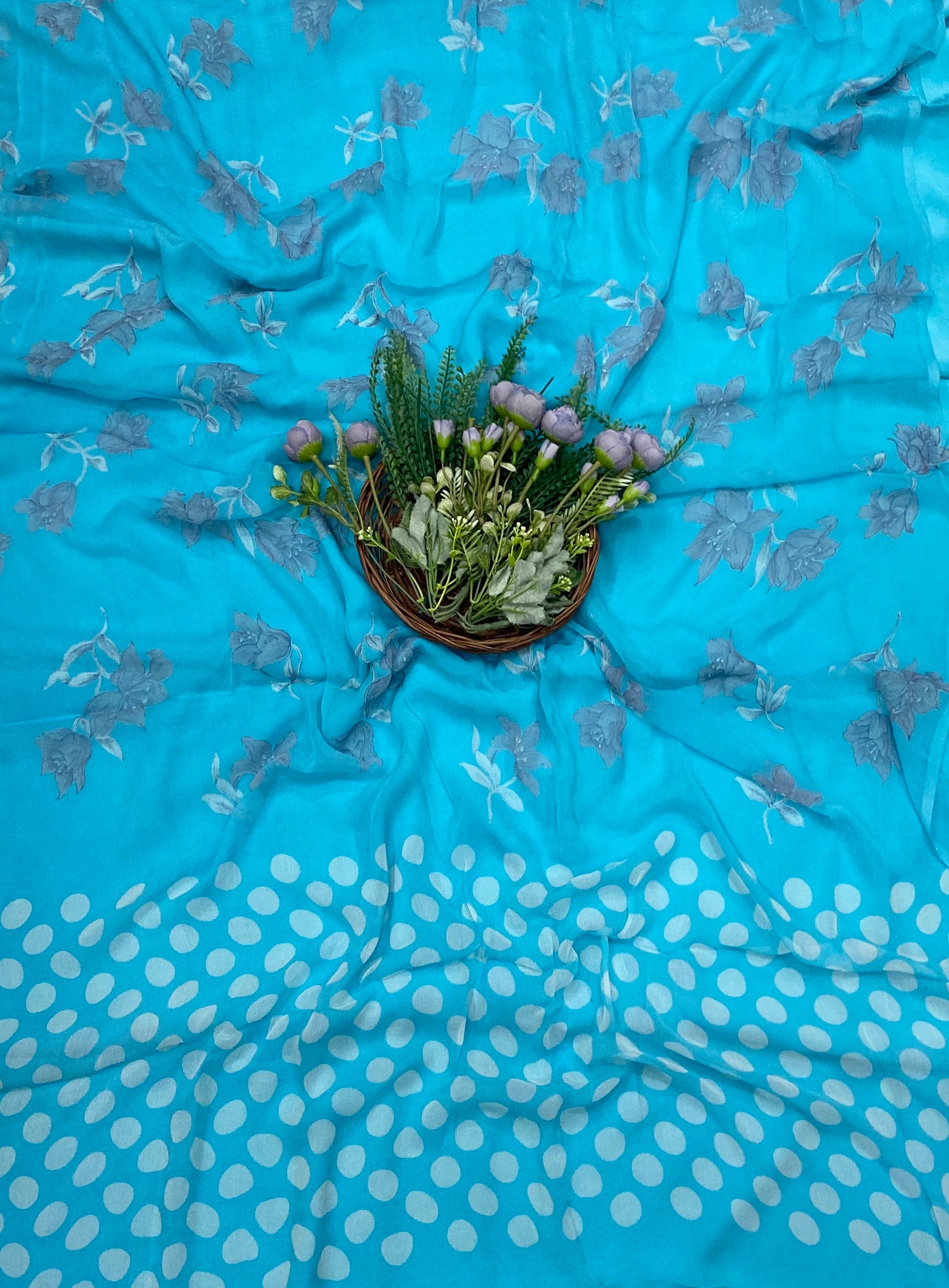 422C Crepe Polka Light Blue Suit Fabric/ CKC Polka Story