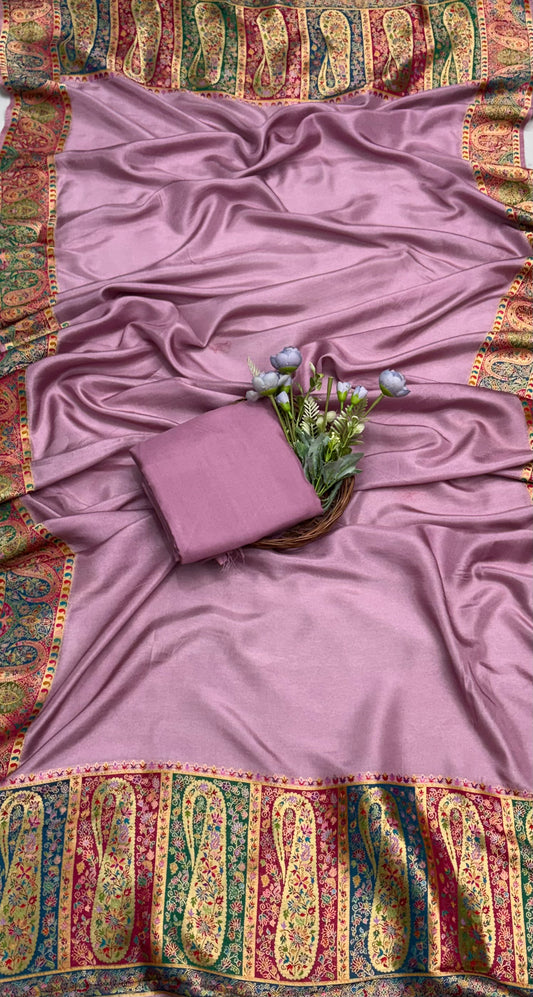 Dola Silk Light Pinkinsh Lilac Suit Fabric / Banarasi Baithak