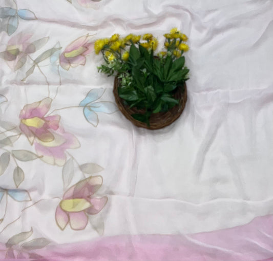 क्रेप गुलाबी सूट संग्रह / हाथ से पेंट किए गए सूट