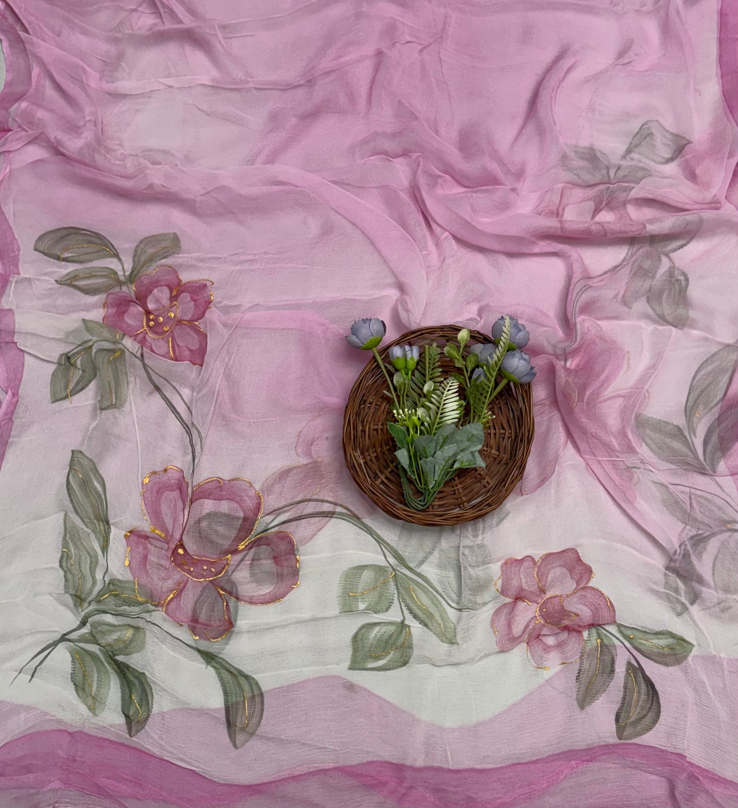 Mal Chanderi Pink Suit Fabric/ CKC Hand Painted Suits