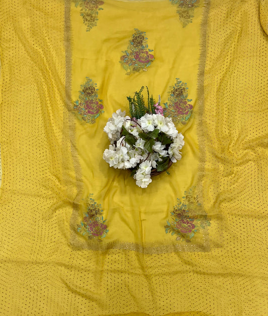 चिनॉन क्रेप ग्रे सूट फैब्रिक / फूलों का घर