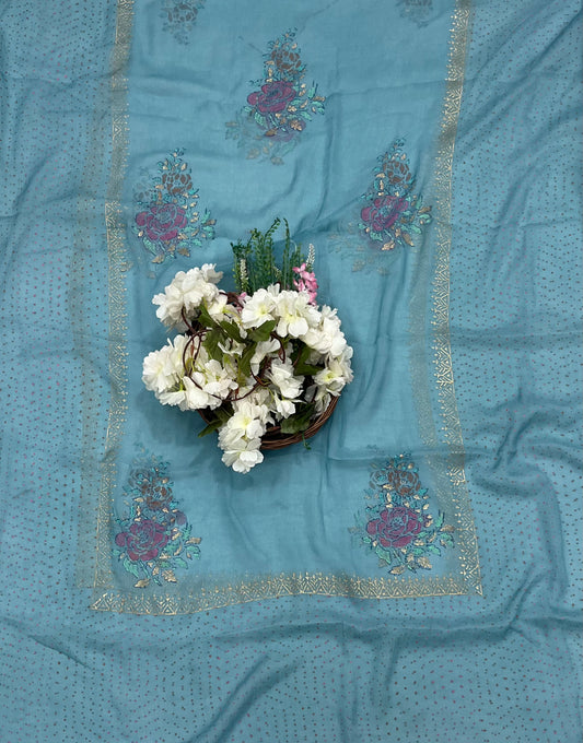 चिनॉन क्रेप ग्रे सूट फैब्रिक / फूलों का घर