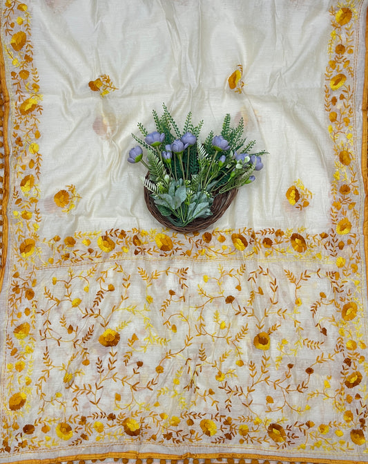695B Mul Chanderi Yellow Suit Fabric/ CKC Mul Cotton