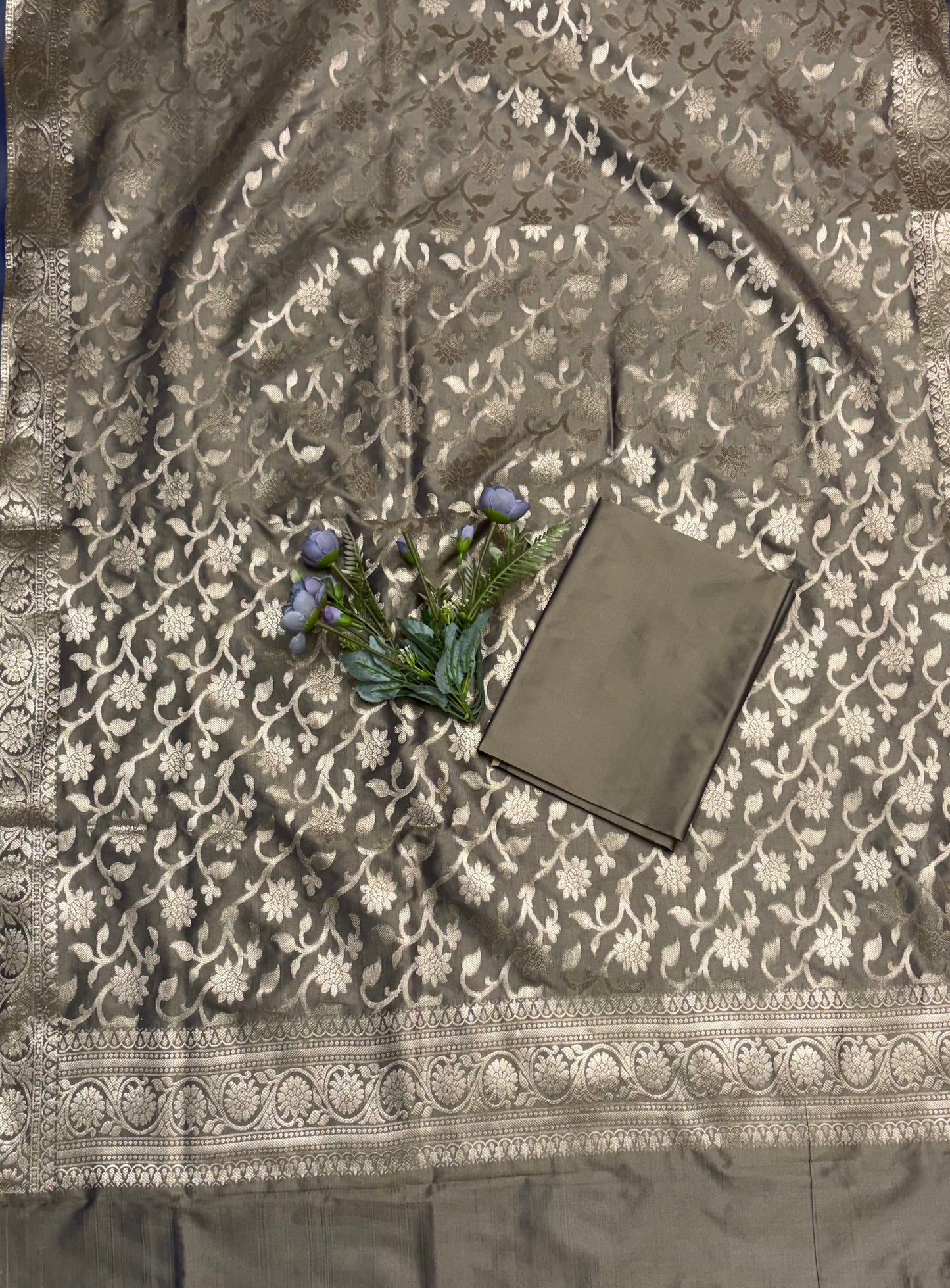 CKC 871 Banarasi Silk Mehndi Grey Suit Fabric / CKC Banarasi Edit