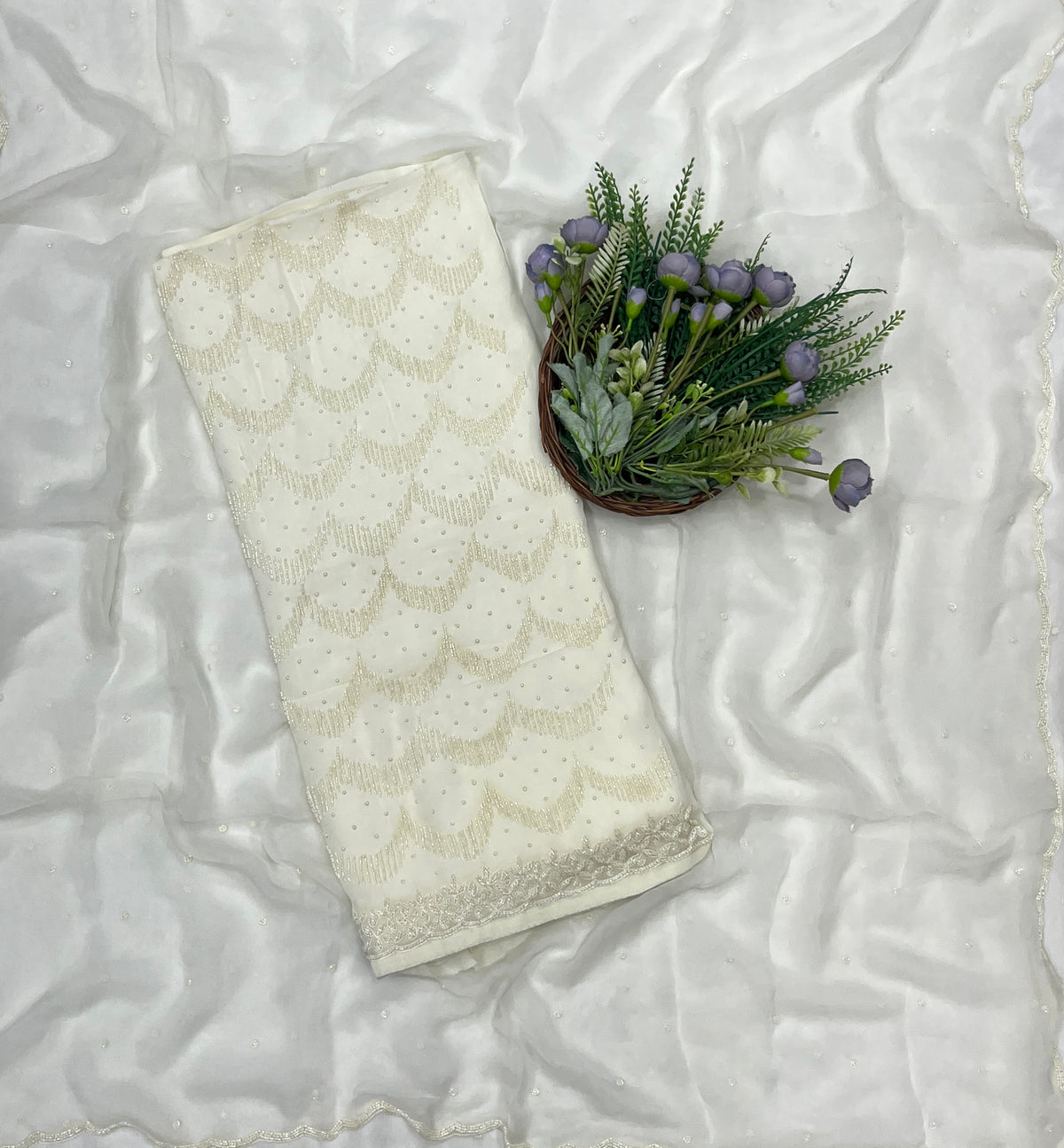 Georgette Off White Color Suit Fabric - Studio CKC
