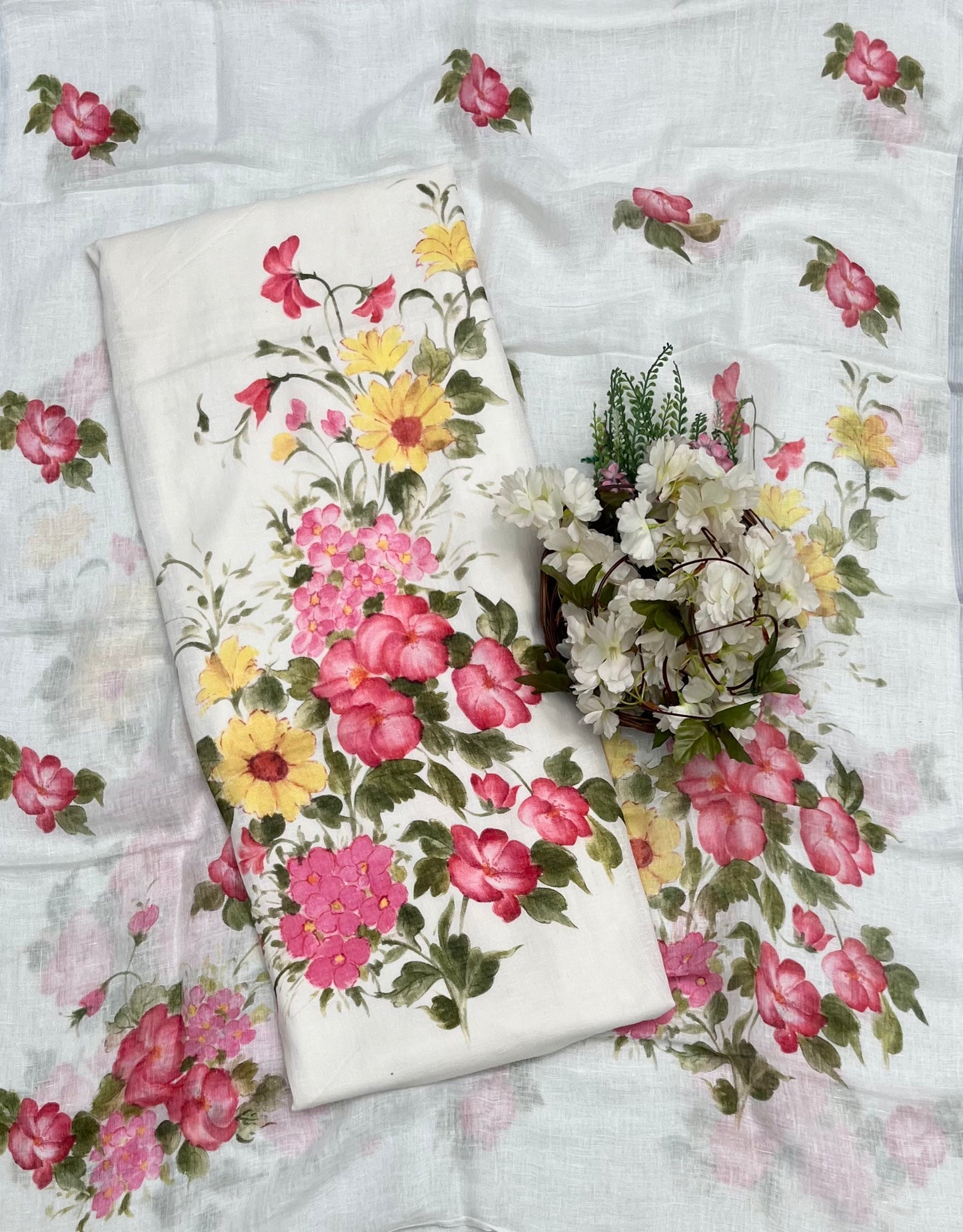 Linen White With Pink Suit Fabric - Studio CKC