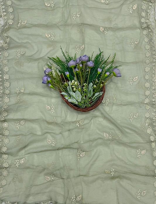 753B Lakhnavi Georgette Sage Green Suit Fabric/ CKC Lakhnavi Suits