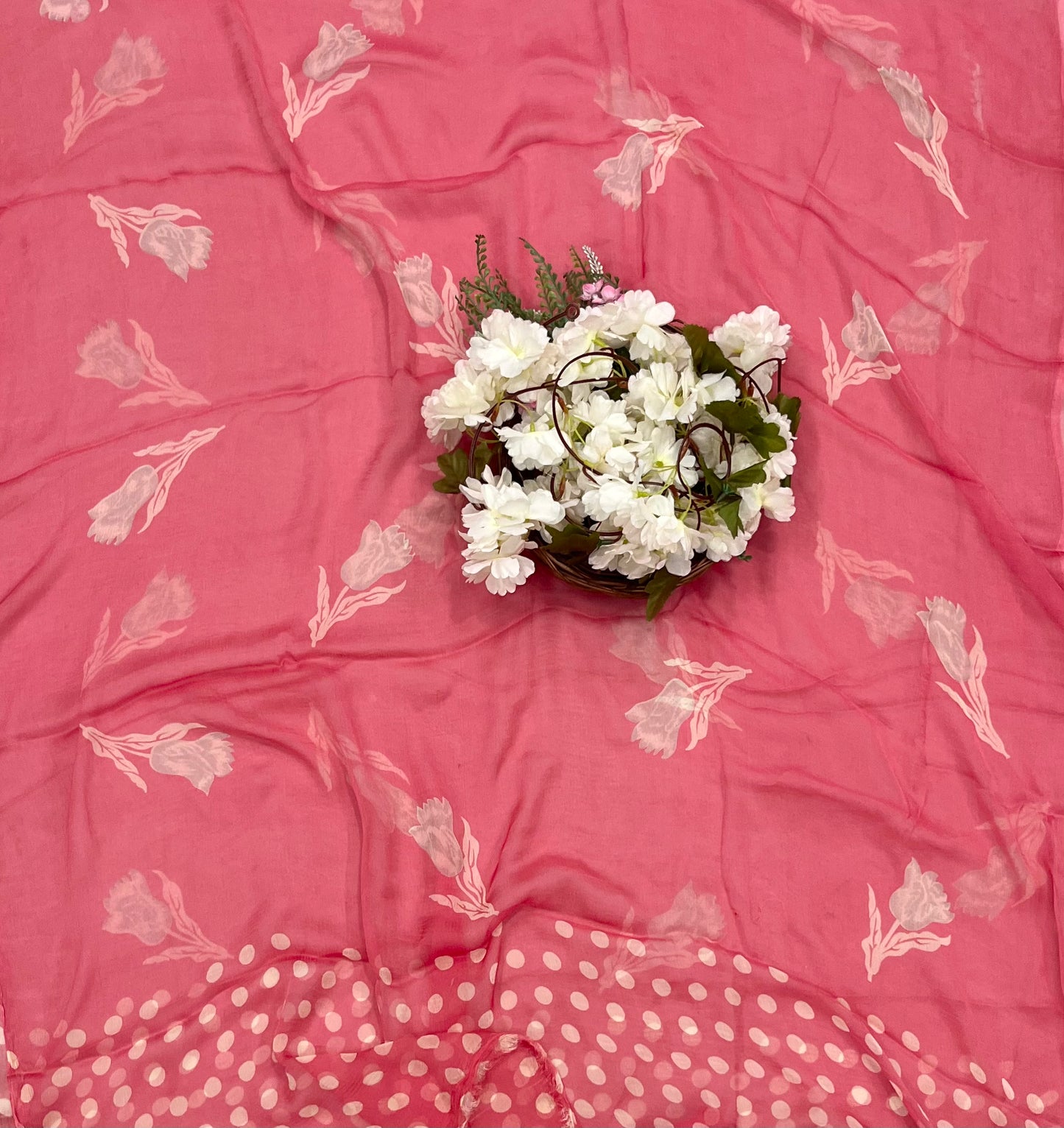 Georgette Polka Dot Carrot Red Suit Fabric / CKC Polka Story