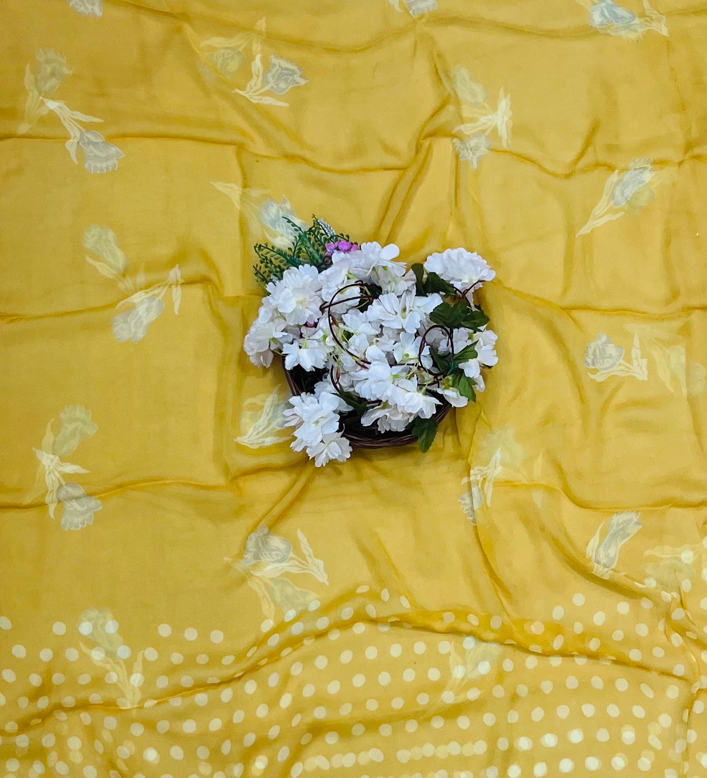 Georgette Polka Dot Mustard Suit Fabric / CKC Polka Story