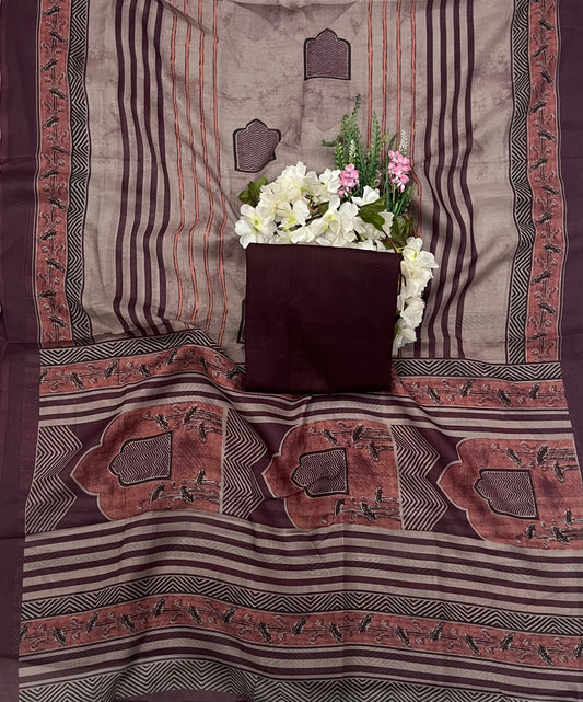 CKC 803 Cotton Beige With Rust Peach Suit Fabric / CKC Cotton Bazaar