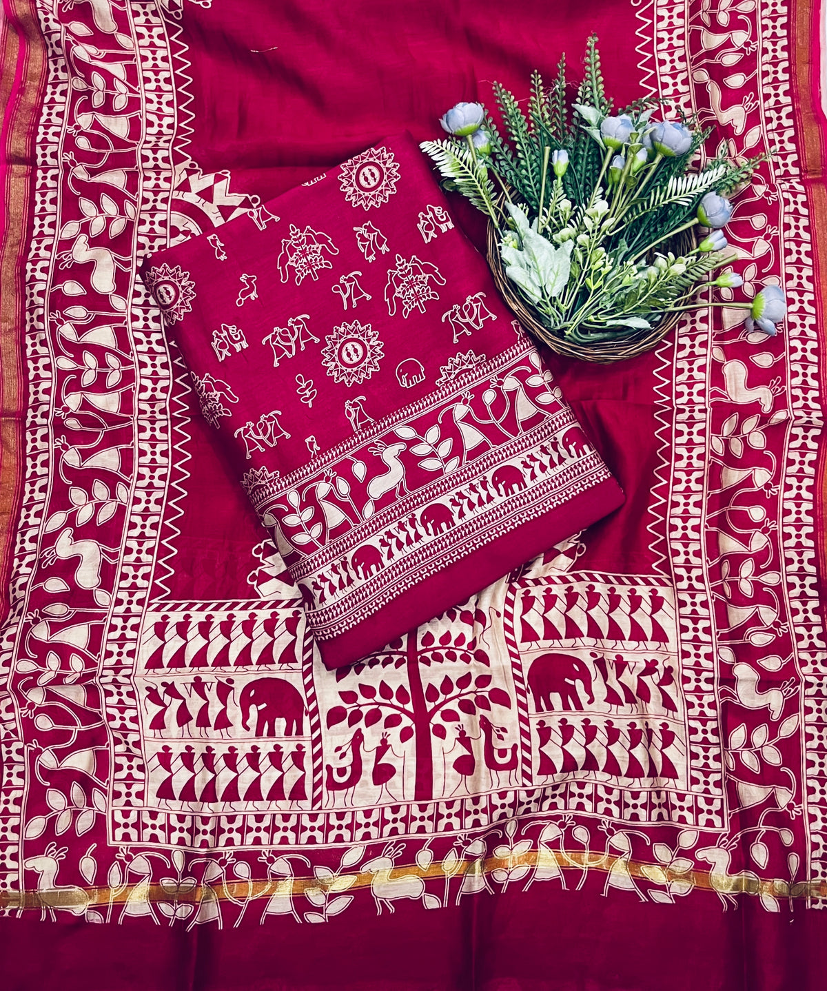 Maheshwari Magenta Suit Fabric - Studio CKC