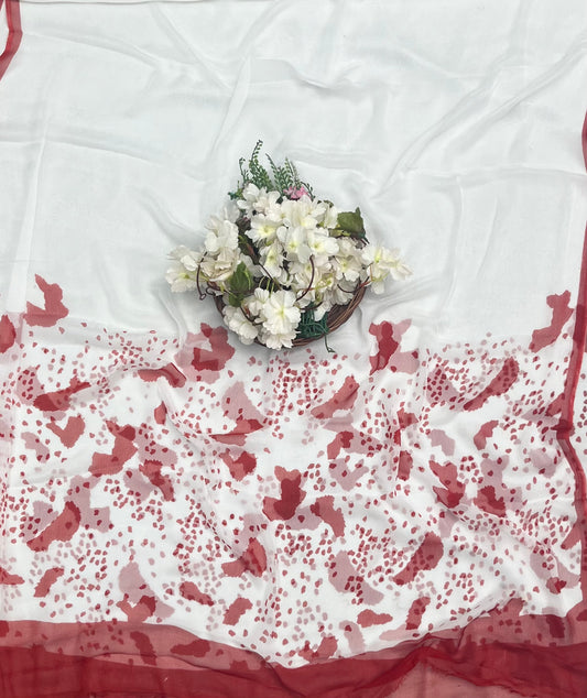 CKC 809 Georgette White With Red Suit Fabric / CKC Georgette Suits
