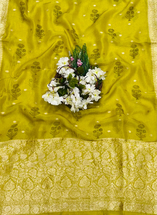 Organza Mustard Green Suit Fabric/ CKC Partywear Collection