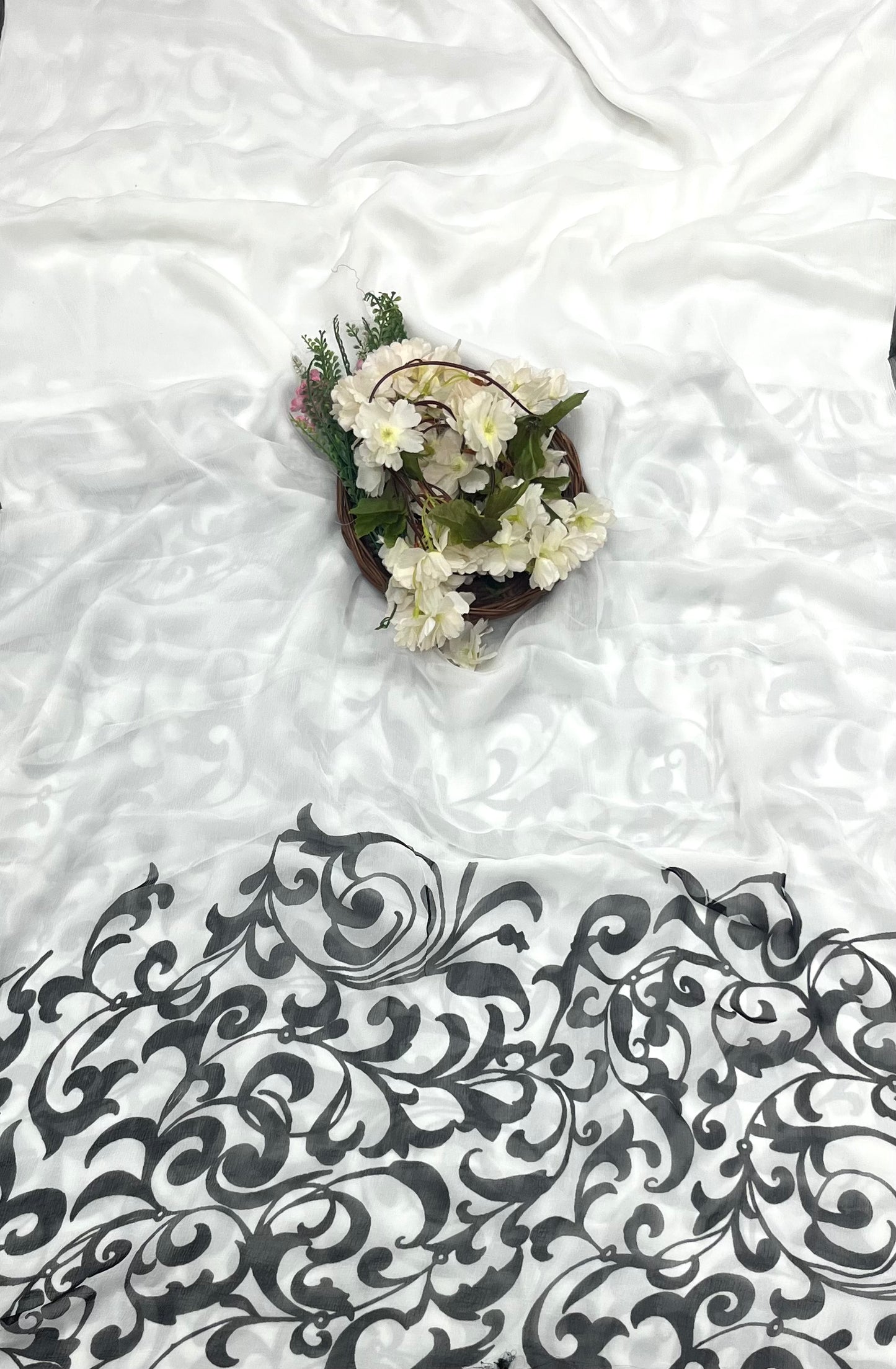 758 Georgette White With Black Suit Fabric / CKC Georgette Suits