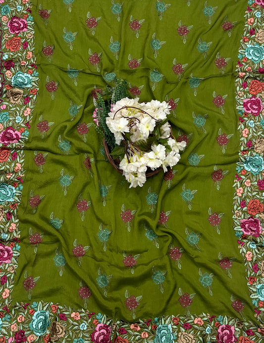 935 Crepe Mehndi Green Suit Fabric / CKC Crepe Suits