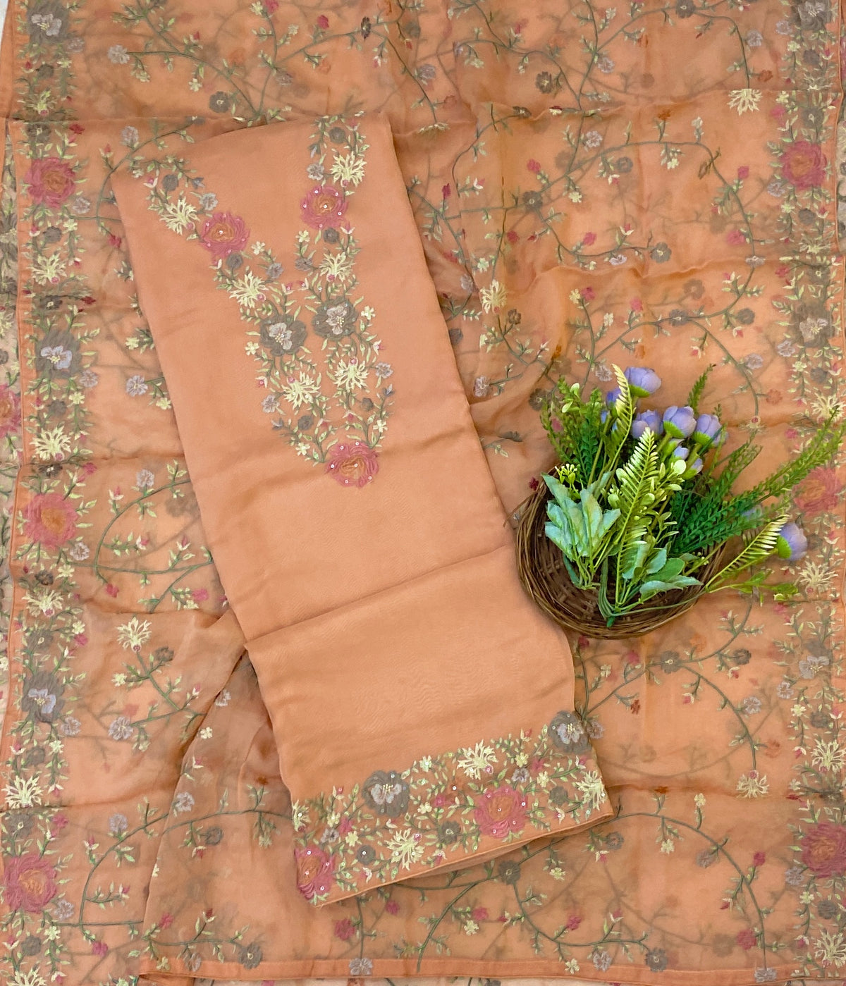 880C Organza Peach Suit Fabric/ CKC Partywear Collection