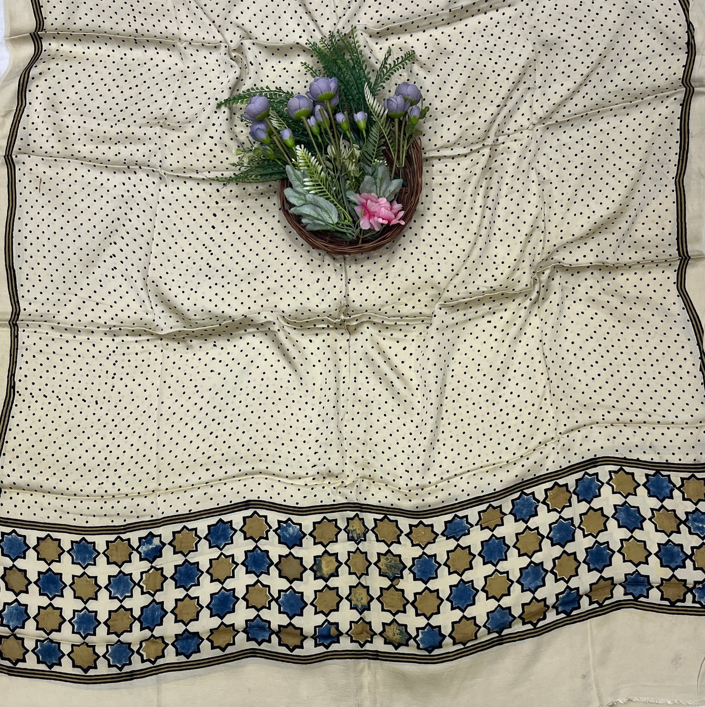 54C Jaipuri Modal Cream With Blue Suit Fabric / CKC Jaipuri Suits