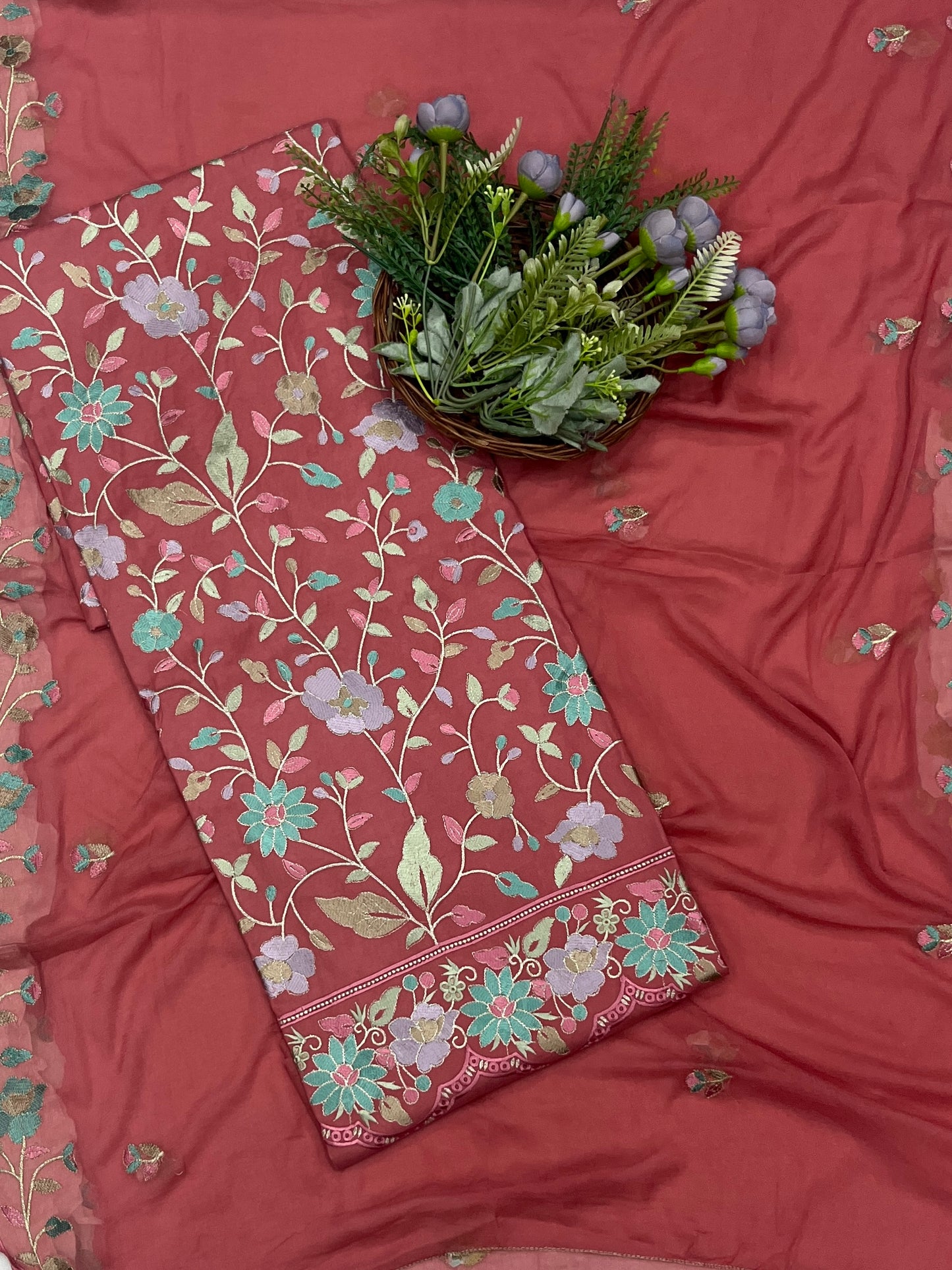 86C Rayon Aari Peach Suit Fabric / CKC Cotton Bazaar
