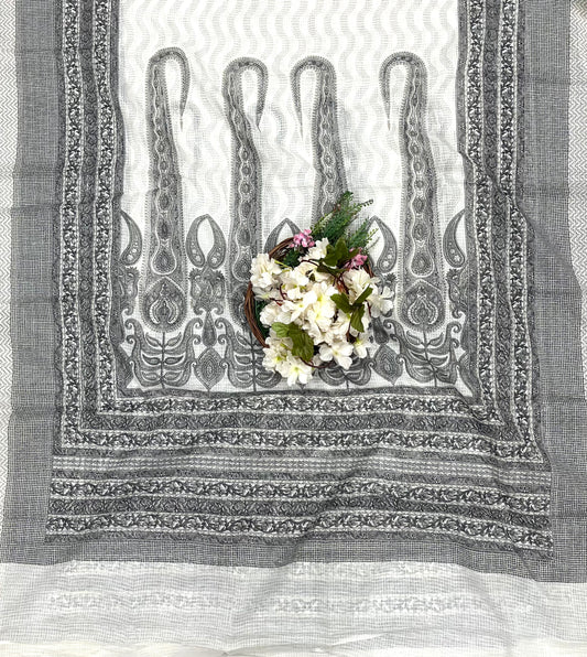 974 Cotton White With Black Suit Fabric / CKC Cotton Bazaar